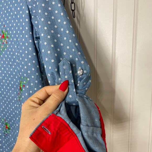 Jack b. quick Women’s Blue Polka Dot Sequined Holiday Button Blouse Size S - Picture 6 of 10